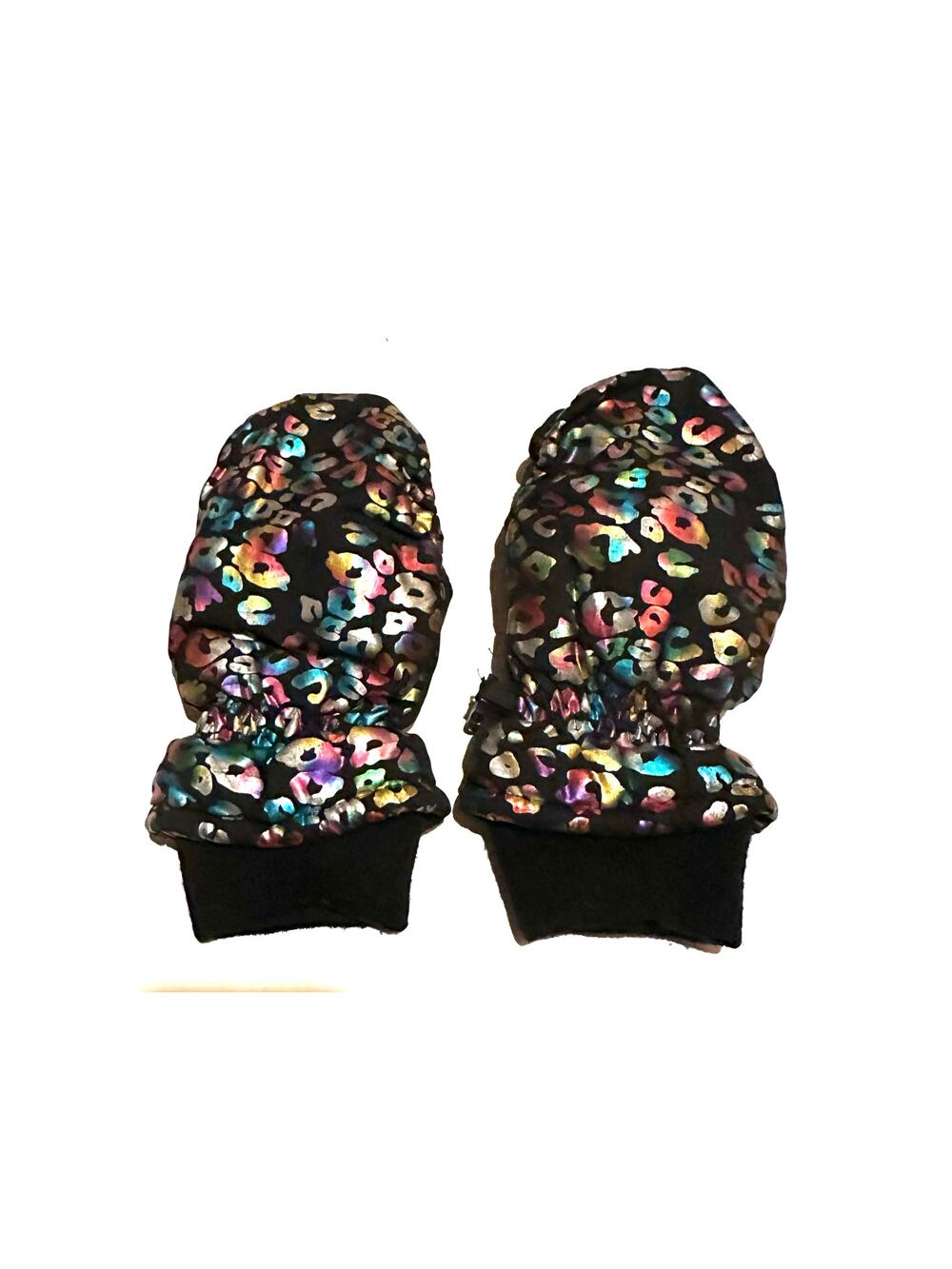 Thinsulate Black and Rainbow Metallic Animal Print Snow Mitten Girls Size 7